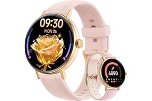 YOEVER Montre Connectée Femme pour Samsung,iPhone,Android,1.27" Montre Connectée Femme Appel Bluetooth,Voix de l'IA,Smartwatch Moniteur de Fréquence Cardiaque,Sommeil,SpO2,Étanche IP68,110+ Modes Sport-Rose