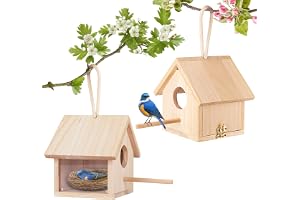 GINDOOR 2 Pack Bird Houses for Outside, Hanging Wood Birdhouse for Patio | Horse Water Bucket, Feed or Water Use, Thick Rubber, Carry Handles, Stackable Design, 11.4 x 8.6 in, For Horses & Goats