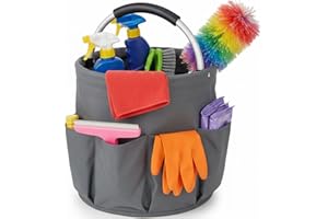 Jaffzora Cleaning Bucket Organiser Caddy, Cushioned Bag for Cleaning Products Organiser, Under Sink Storage for Cleaning Supplies with Handle,Grey