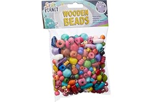Craft Planet Wooden Beads For Crafts, Multicoloured, 100g, Art & Craft Fun For Kids, Crafting Basic Supplies, Embellishments, For Use In Home Or School, Creative Learning Toys, Bracelet Making, Cord