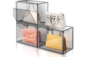 Giyiprpi 3er-Pack Handtaschen Aufbewahrungs Organisator für den Schrank, Transparentes graues Acryl-Vitrine für Handtasche Geldbörse, Stapelbarer Aufbewahrungsorganisator mit magnetischer Tür
