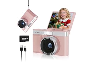 FCEOUL Appareil Photo numérique Compact 1080P, 30 MP, Appareil Photo Enfant avec écran Pliable à 180°, Carte mémoire de 32 Go et Zoom numérique 5X, Un pour Les Enfants et Les débutants.