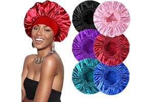 FOUNSHO 6 Piezas Gorro de Seda para Dormir, Gorro Saten Protector de Pelo Rizado Suave y Cómodo, Elástica Satin Bonnet de Banda Ancha para Mujeres Hombre Niñas (6PCS)