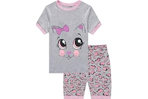 EULLA Kinder Mädchen Schlafanzug Kurz Einhorn Giraffe Katze Prinzessin Meerjungfrau Pyjama Set Sommer Shorty Kleidung Zweiteiliger Nachtwäsche Baumwolle 92 98 104 110 116 122