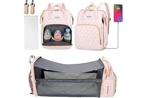 Aikelai Zaino Mamma Multifunzione,Borsa Passeggino Con Letto Pieghevole,Zaino Cambio Neonato con Tasche Isolate,Zaino Passeggino Mamma,Zaino Fasciatoio Neonato,Mommy Bag