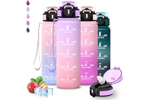 GRSTA Borraccia 1 litro, Borraccia con Cannuccia, Senza Perdite, Water Bottle Palestra, Borracce con Slogan Motivazionale, Bottiglia Motivazionale, Facile da Trasportare, per Scuole, Ciclismo, Campeggio