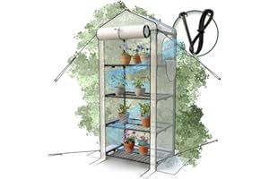 Heimfleiss® Foliengewächshaus mit 4 Ebenen | Balkon Gewächshaus klein | Garten Anzuchthaus Sturm- & Winterfest | Pflanzenzelt aus Folie & Metallgestell | Anzuchtregal Greenhouse Balkongewächshaus