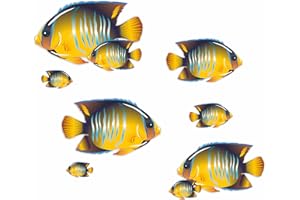 Coloured Bathroom Stickers [Waterproof] Photographic Quality Decal, Cartoon Decor Peel & Stick Perfect for Toilet, Cars & Other Home Projects. Tropical Fish Wall Art LaoGraphics® (Yellow&Blue)