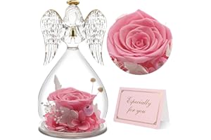 Yamonic Preserved Real Rose in Glass Angel Figurine Gifts for Women, Eternal Rose Gifts for Her,Birthday Gifts for Mum Grandma Wife,Preserved Rose Angel Gift for Women on Christmas Anniversary