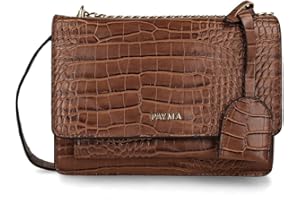 PAYMA - Bolso Bandolera Cuadrado de Mujer. Piel Vegana Imitación Cocodrilo. Bolso de Hombro con Cadena. Cierre Botón y Cremallera. Uso Diario, Vestir, Viaje. Negro, Marrón y Kaki