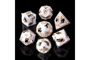 ORUZA Polyedrische Harz Würfel Set, 7 Stück DND Katze Würfel, Harz Scharfe Kante Spielwürfel für Dungeons and Dragons RPG MTG Pathfinder Rollenspiel
