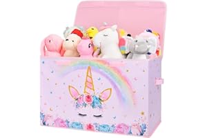 WERNNSAI Scatola Portagiochi e Portaoggetti Unicorno - Cestino Pieghevole Oxford con Manici 64 x 32 x 40 CM per Vestiti, Libri, Organizer con Coperchio per Ragazze Bambini