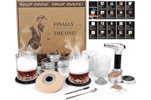 SUMAPNER Whiskey Cocktail Smoker Set mit Brenner, 6 Geschmacksrichtungen Holzspäne, 2 Gläser, 2 Eisball-Formen, Bourbon Old Fashioned Drink Räucher-Kit, Geschenk für Männer Väter Ehemänner Freunde (ohne Butan)
