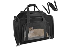 Lohofrnny Torba transportowa dla kota, psa, przenośna torba transportowa kota z legitymacją zwierząt domowych, składana do góry, torba dla kotów i szczeniaków do 5 kg (czarna, 43 x 28 x 28 cm)