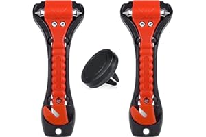 Okuleya Lot de 2 Brise vitre Coupe Ceinture, Casse vitre, Coupe-Ceinture de sécurité, Outil d'évacuation d'urgence, Marteau d'urgence Automatique Polyvalent avec Supports de téléphone