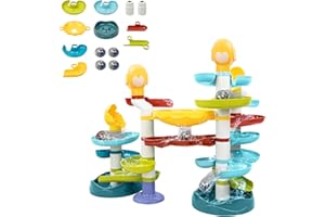 KalaDuck 52PCS Juguete de Caída de Pelota para Niños, 2 en 1 Tobogán Acuático Caída de Bola y Circuito Canicas Pelota, Regalo Educativo Marble Run Circuito Rampa de Bolas para Niños Niñas 3+