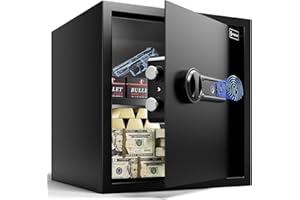 XDOVET Caja Fuerte Biometrica - 27L Caja Fuerte de Huella Dactilar，con Modo Silencioso y Luz LED， Caja Fuerte de Dinero para Caja Hogar, Oficina, y Niños，Anti-Robo - 38×38×40cm