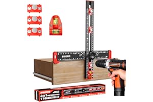 Sigerio Neues 4-in-1 bohrer-positionierungslineal, Aluminiumlegierung T lineal, Multifunktionales T-Quadrat-Lineal für Installation von Griffen Knäufen an Türen oder Schubladen, 15 Zoll/ 40 CM