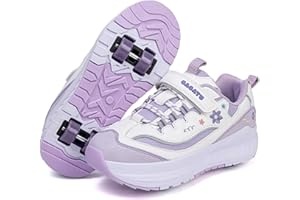Mateju Chaussures à roulettes Fille Garçon Patins à roulettes Rétractable Enfant avec 4 Roulette, Fleurs 2 en 1 Chaussures de Skateboard Réglables Adolescents pour Femme Homme