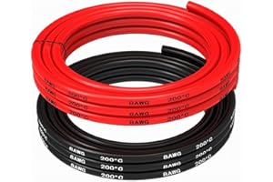 Makerfire Fil de Silicone de Calibre 8, Faible impédance Douce et Flexible, Fil de Silicone 8 AWG Fil de cuivre de 0,08mm pour Voiture RC, Drone, Batterie d'avion, etc（8,2 Noir et 8,2 Pieds Rouge