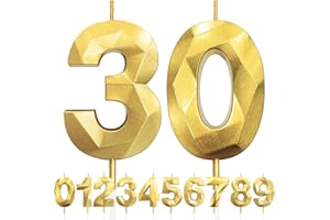 LFWZRY Geburtstagskerzen Zahlen 30, 5cm 3D Gold Geburtstagskerzen, Kerzen Geburtstag, Zahlenförmige Kerze, Tortendeko Geburtstag für Geburtstag Party, Hochzeiten, Jubiläen, Birthday Candle Nummer 30