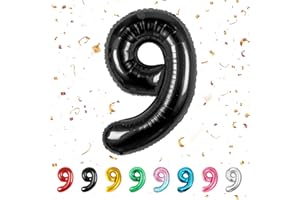PARTYHAUSY Number Balloons 9,Black 9 Balloon 40 Inch Giant Helium Foil Number Balloons for Boys Girls Party Decor Birthday Anniversary Graduation Party Decorations Supplies