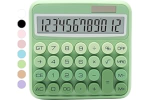 QPENGUINBABIES Calcolatrice standard verde sfumata – 12 cifre con ampio display LCD e pulsanti grandi, accessorio da ufficio verde per scrivania da donna, carino per ufficio, scuola, casa, lavoro
