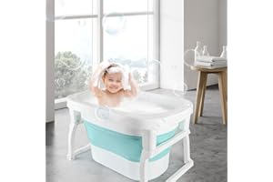 HUOLE 3 en 1 Bañera Plegable de Bebe de 0 a 8 Años, Bañera con Tapón de Drenaje, Capacidad de Carga de 50 KG-Baño Portátil para Niños, Antideslizante y Cómodo-72 * 51 * 42cm-azul