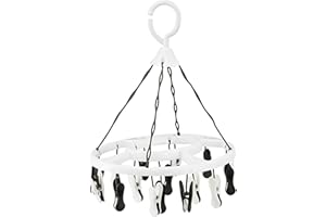 ‎CULICLEAN culiclean Wäschespinne Camping klein Mini faltbar Wäscheständer klein Sockenspinne Sockentrockner mit Wäscheklammern Hängetrockner für Balkon Reise platzsparend weiß mit schwarz weiß