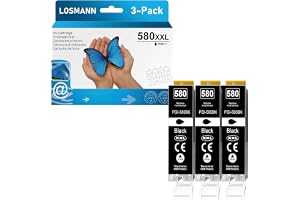 LOSMANN 3X svarta bläckpatroner kompatibla med Canon PGI-580 XXL, PGBK för Pixma TS6350 TS6150 TS8150 TS8250 TS6250 TS705 TS7