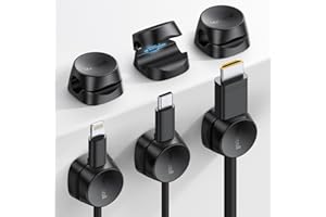 Lamicall [6 Pack] Spring Cable Holder Clips - No-residue Cord Cable Management, Wire Holder Organiser, Desk Tidy, Phone Charging Cable Keeper for USB, HDMI, Wall, PC, Car, Office, Home - Black (8mm)