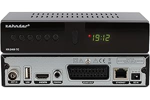 ZEHNDER HX 2400 TC Hybrid Receiver - DVB-C and DVB-T2 Suitable for TV, Recording and Timeshift Function via USB, 4-Digit LED Display, Learning Remote Control, 12 V Power Supply, Full HD 1080p