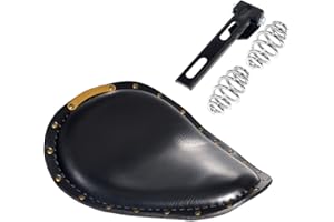 XMMT Black Copper Rivet Leather Solo Driver Seat Cushion with 3" Spring Bracket Kit Chopper Bobber