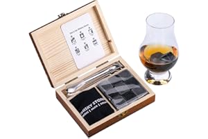 VOVZON Whiskey Chilling Stones Gift Set for Men - 9 Whisky Scotch Bourbon Stones in Wooden Box, Father's Day/Christmas/Birthday/Anniversary/Retirement Gift/Present for Father Dad Boyfriend Colleagues