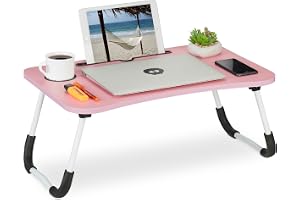 Relaxdays bärbar laptoptabell för soffa, hopfällbar, rosa