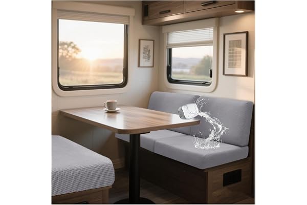 Housses de coussin très extensibles pour caravane, Jacquard Housse Banquette Camping Car avec 2 Courroies pour Caravane, Camping-Car, remorque, siège de Camping-Car (Light Gray,L 190-220cm,W 40-65cm)