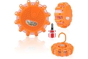 CAMUSBR 2 Pack Flashing Lights, LED Road Flares Car Emergency Kit, Warning Car Safety Beacon Flashing Disc Flare Kit with Magnetic Base for Vehicle Boat Car Truck | 9 Flash Modes