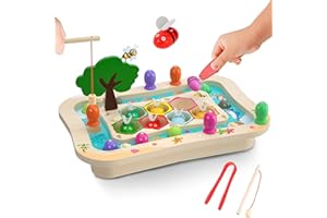 MOVEONSTEP 2 in 1 Montessori Educational Fishing Toy for Kids 3 Years Old Up - Magnetic Bee Fishing Game - Party Play Game Christmas Birthday Gift for Girls & Boys