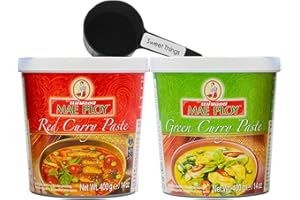 Mae Ploy Thai Green & Red Curry Paste 400g 2-Pack - Authentic, No MSG or Preservatives, Halal, Perfect for Thai Currys, Stir-Fries, Soups & Fried Rice + FREE "Sweet Things" 20g Scoop
