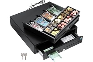 POS VALLEY - Cassetto in Ferro Cassa Portasoldi per Stampante Fiscale RT e Registratore di Cassa. Interno 4 Banconote / 8 Monete (euro) - Nero, Automatico, Struttura in Acciaio - 41x41x11cm