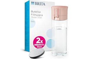 BRITA Butelka filtrująca Vital pastelowa brzoskwinia (0,6l) zawiera 2 filtry MicroDisc - filtruje chlor, zanieczyszczenia, hormony i pestycydy, zachowuje cenne minerały