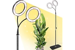 COKOLILA Lámpara de cultivo con soporte, 2 cabezales luces para plantas de interior, espectro completo, con timers automático 3/9/12H, altura ajustable 58-170 cm, 3 modos, uso en plantas pequeñas y altas