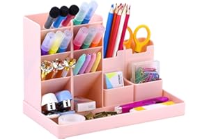 POPRUN Organizer na biurko dla dzieci, wielofunkcyjny pojemnik na długopisy, pojemnik na długopisy dla dziewcząt, do biura i szkoły, plastikowy, różowy
