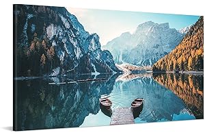 PICANOVA – Photo sur Toile Dolomites Montagnes Lac Pragser Wildsee Braies 100x50cm – Impression sur Toile Haut de Gamme – Image sur Toile pour Décoration Murale Moderne – La Collection Montagnes