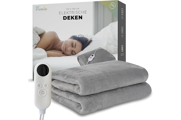 Vonia Elektrisk filt, överlägsen värmefilt, värmande filt, automatisk avstängning, 120 W, 6 värmenivåer, timer, för 1 person, tvättbar, 160 x 120 cm