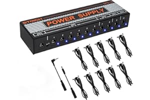 STRICH Guitar Pedal Power Supply, 10 Isolated DC Output for 9V/12V/18V Effect Pedal, 100mA 500mA Pedalboard Power Supply with Short Circuit Protection, Noise Reduction Circuit Design, SPS-10