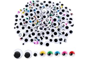 DIVINA VITAE 400 Pcs Wiggly Eyes for Crafts, Googly Eyes Self Adhesive with Eyelashes, 6mm 8mm 10mm 12mm Googly Eyes Assorted Sizes for DIY Crafts Scrapbooking Decoration(Mixed Color)