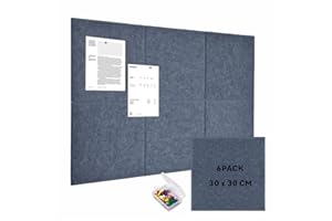 BRAVOFORGE Large Felt Bulletin Board, 6 Pack 30 x 30 cm Dark Grey Pin Notice Board with 30 Pushpins and 36 Safe Removable Adhesive Tabs, Cork Boards Alternative, Felt Wall Tiles for Wall, Home, Office（Dark Grey）