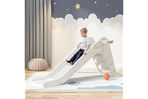 CHIIRAKU kinderrutsche Indoor Kinder Rutsche Weiß - Ab 1 Jahren, 75 kg Maximalgewicht, Einfach aufzubauen, 180CM Geburtstagsgeschenk Festgeschenk(Weiß, groß)