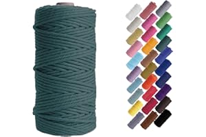 Binwat Macrame Cord Thick Natual Cotton Cord Yarn Macrame Rope Cord Cotton Rope for Wall Hangings, Plant Hangers, DIY Crafts, Home Decorations, Gift Wrapping 3mm x 100m (Dark green)
